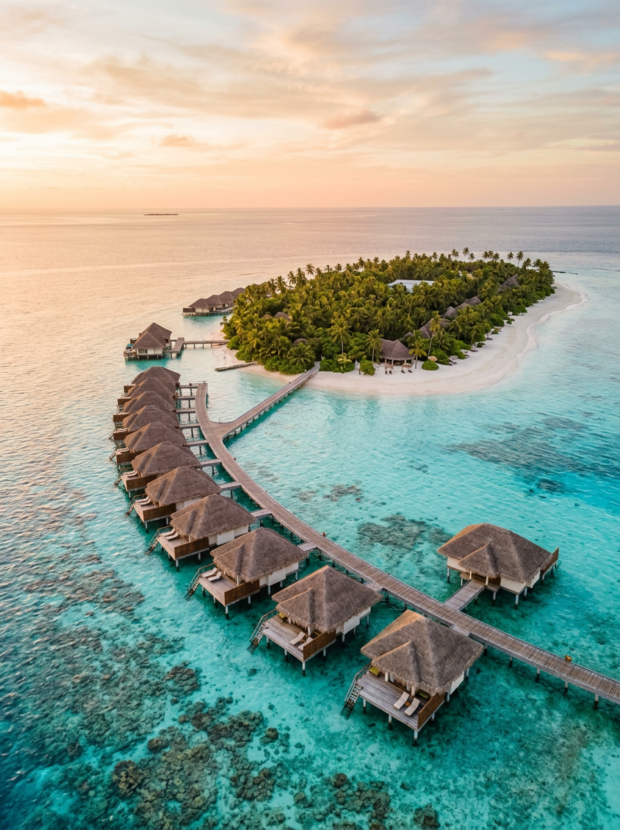 Luxury island resort aerial